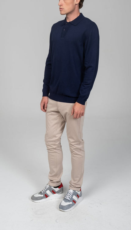 Two Button Down Polo Sweater - Navy - Ron Tomson