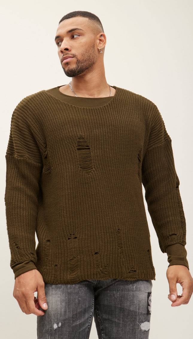 Two Piece Distorted Sweater - Khaki - Ron Tomson