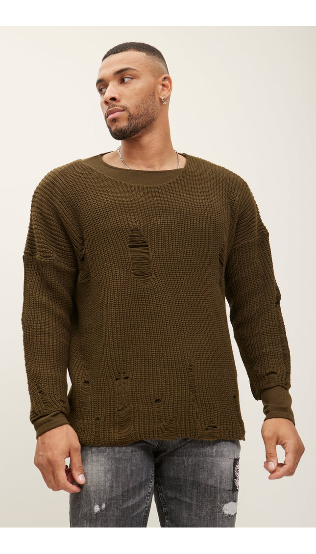Two Piece Distorted Sweater - Khaki - Ron Tomson