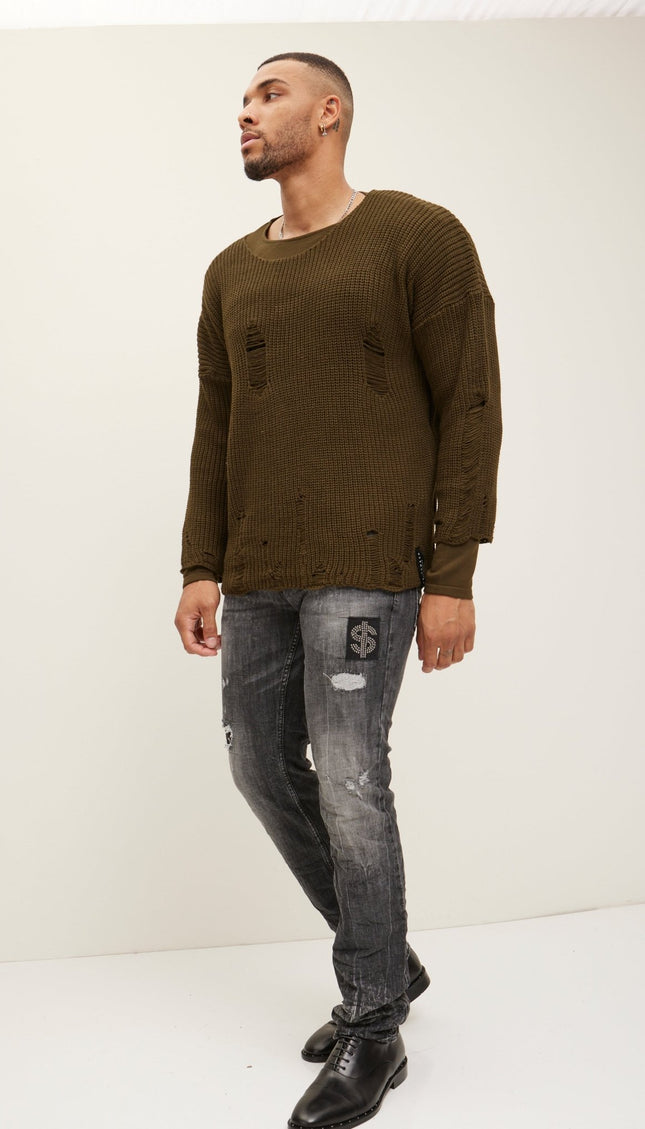 Two Piece Distorted Sweater - Khaki - Ron Tomson