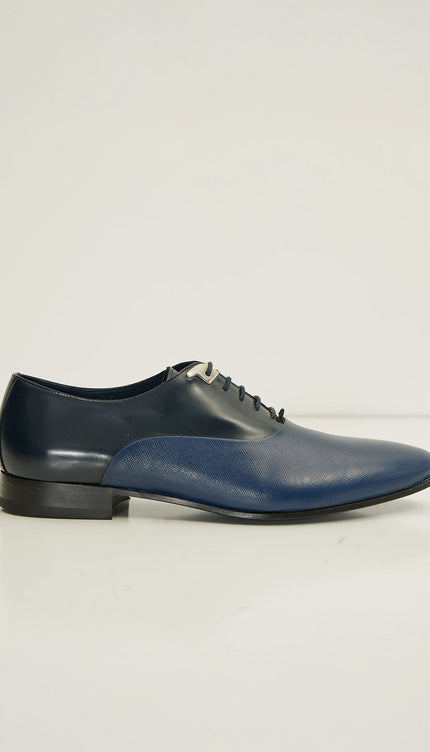 Two Tone Plain Toe Leather Oxfords - Navy - Ron Tomson