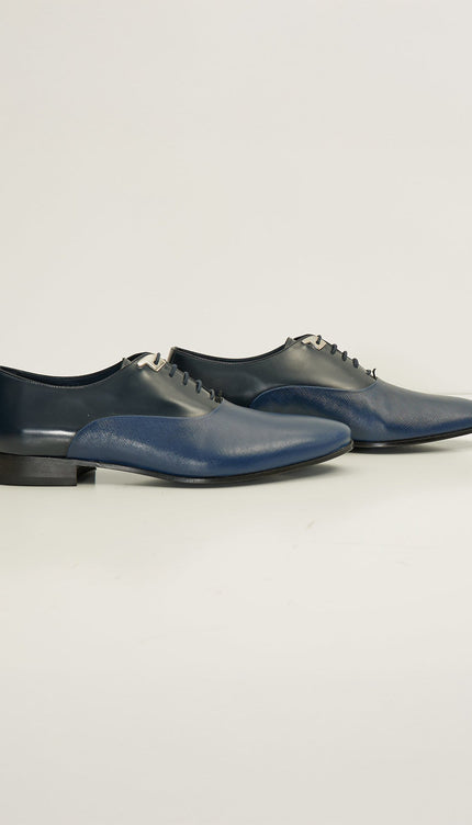 Two Tone Plain Toe Leather Oxfords - Navy - Ron Tomson