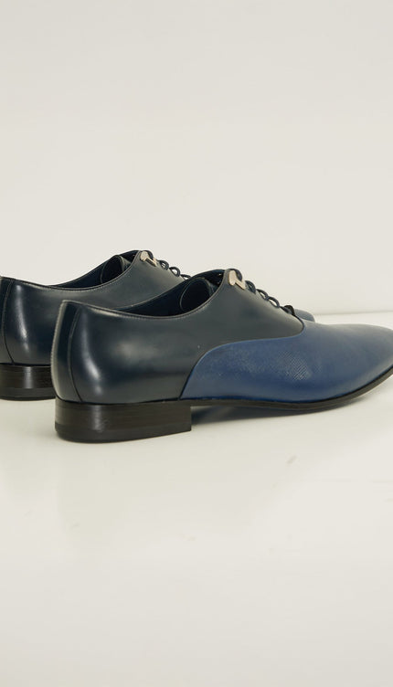 Two Tone Plain Toe Leather Oxfords - Navy - Ron Tomson