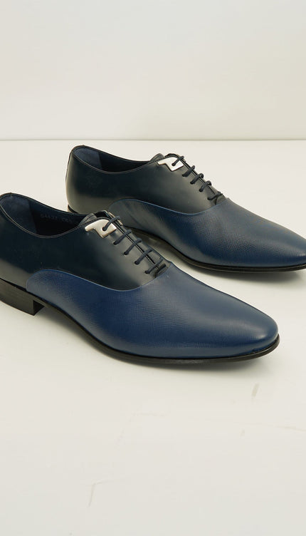 Two Tone Plain Toe Leather Oxfords - Navy - Ron Tomson