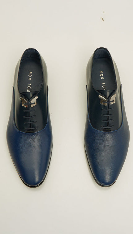 Two Tone Plain Toe Leather Oxfords - Navy - Ron Tomson