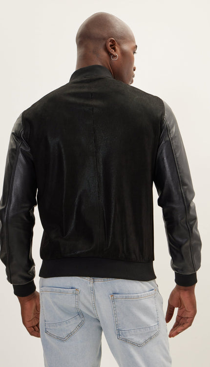 Two Tone Varsity Leather Jacket - Black - Ron Tomson