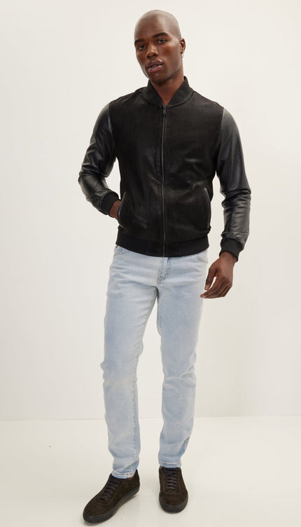 Two Tone Varsity Leather Jacket - Black - Ron Tomson