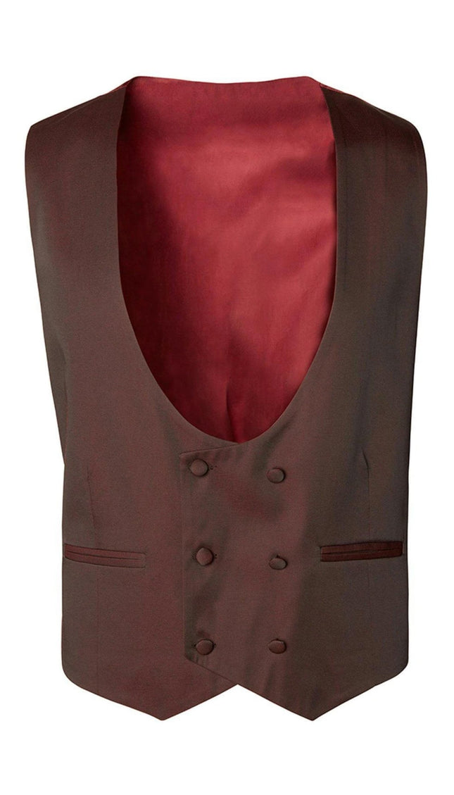 U Shaped Double Breasted Vest - Burgundy - Ron Tomson
