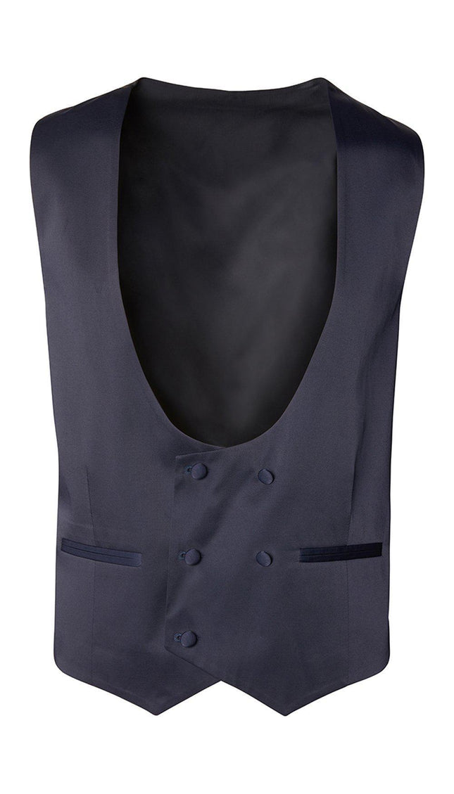 U Shaped Double Breasted Vest - Navy - Ron Tomson