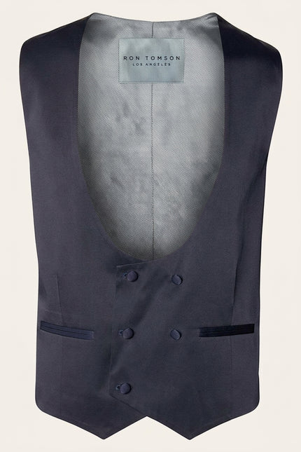 U Shaped Double Breasted Vest - Navy - Front