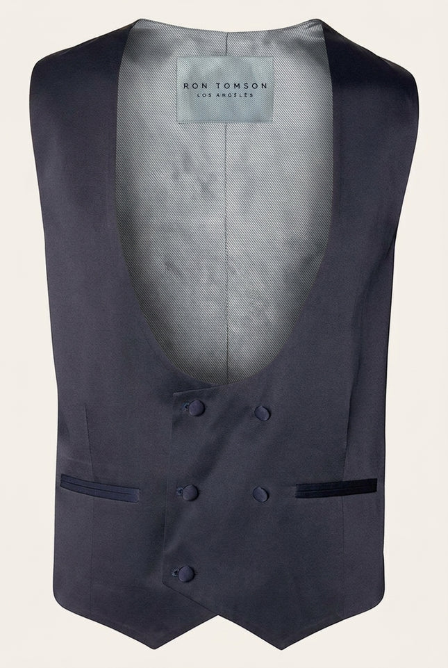 U Shaped Double Breasted Vest - Navy - Front