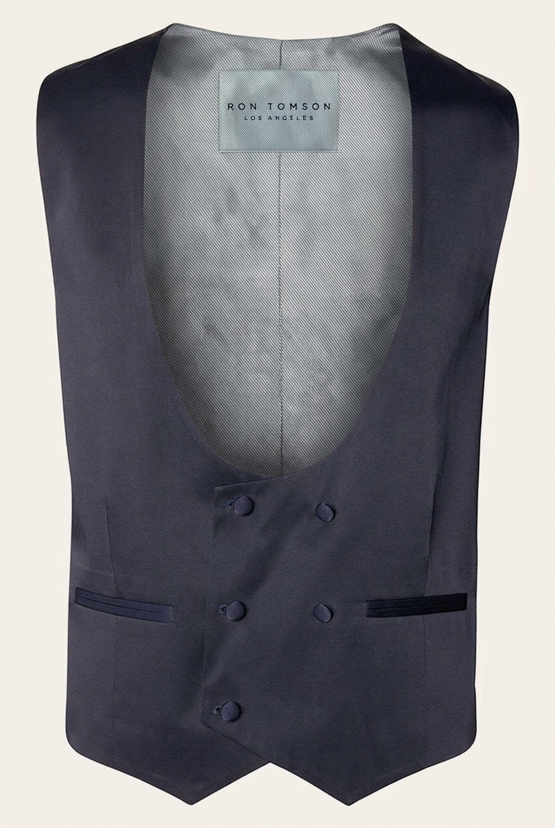 U Shaped Double Breasted Vest - Navy - Front