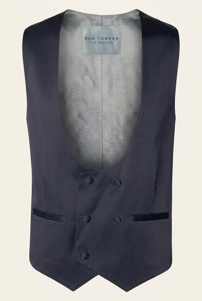 U Shaped Double Breasted Vest - Navy - Front
