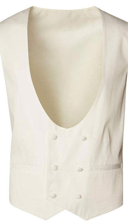 U Shaped Double Breasted Vest - White - Ron Tomson