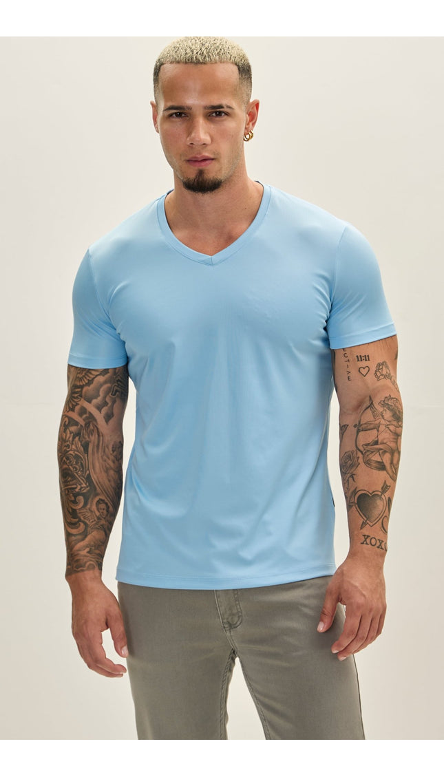 V - neck Fitted Sleeves T - shirt - Blue - Ron Tomson