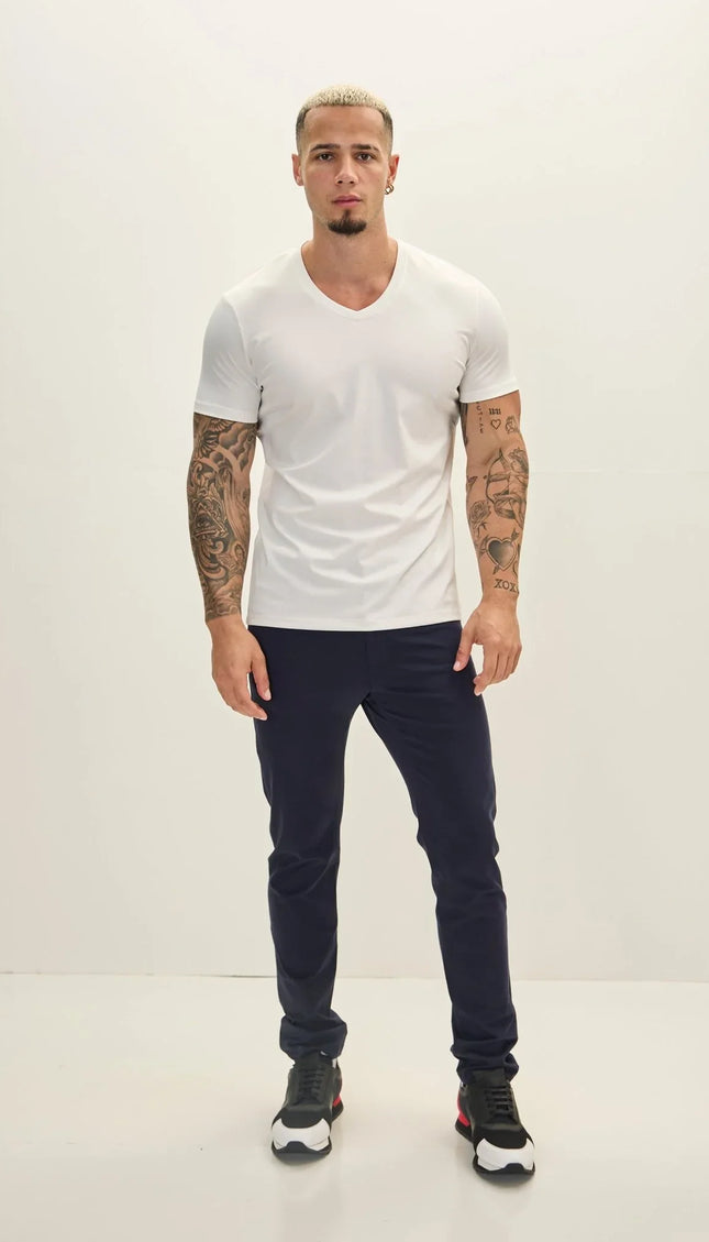 V - neck Fitted Sleeves T - shirt - Off White - Ron Tomson