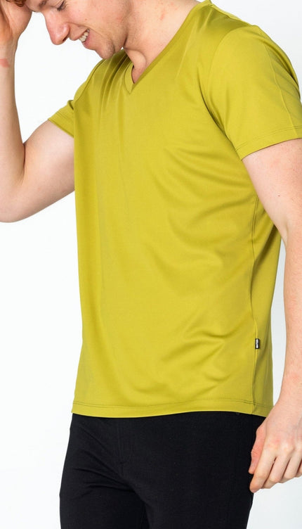 V-neck Fitted Sleeves T-shirt - Oil Green - Ron Tomson