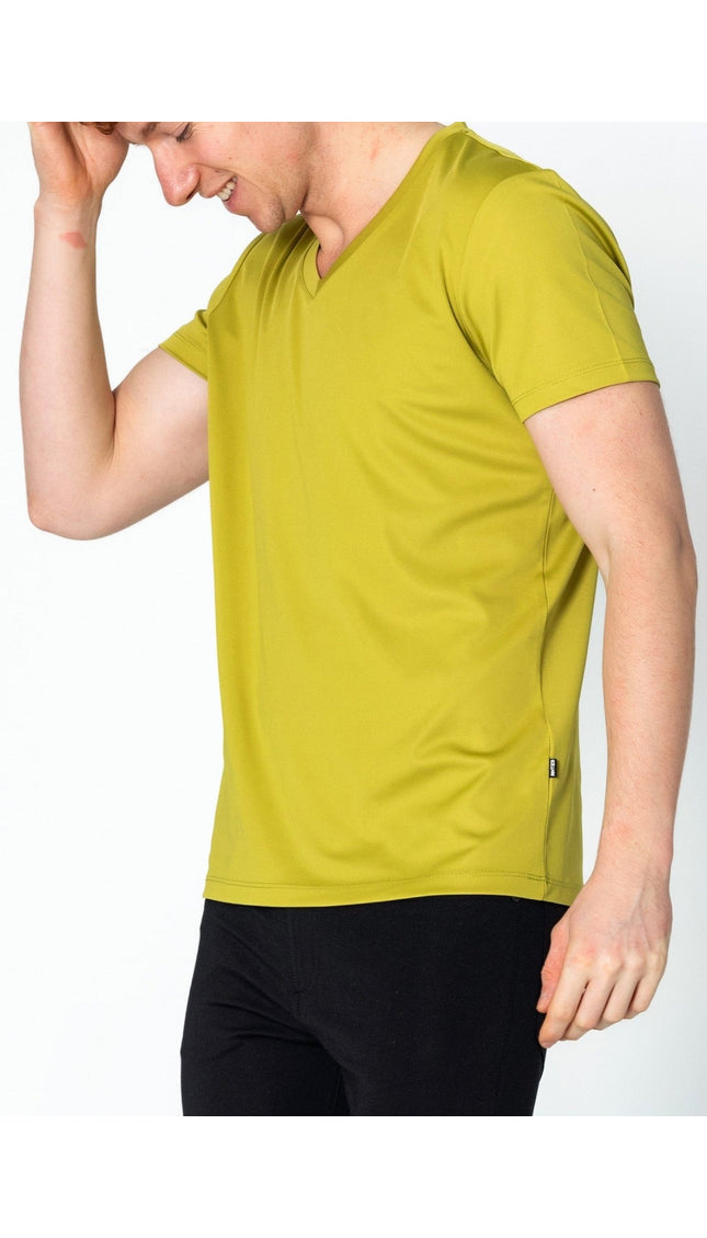 V-neck Fitted Sleeves T-shirt - Oil Green - Ron Tomson