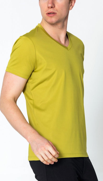 V-neck Fitted Sleeves T-shirt - Oil Green - Ron Tomson