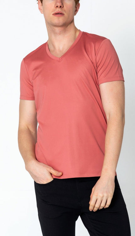 V-neck Fitted Sleeves T-shirt - Pink - Ron Tomson