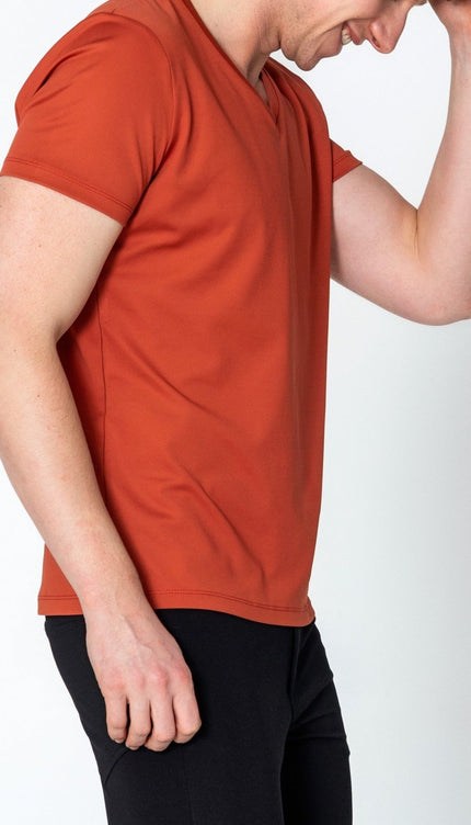 V-neck Fitted Sleeves T-shirt - Tile - Ron Tomson