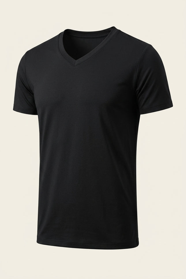 V-neck T-shirt - Black - Front