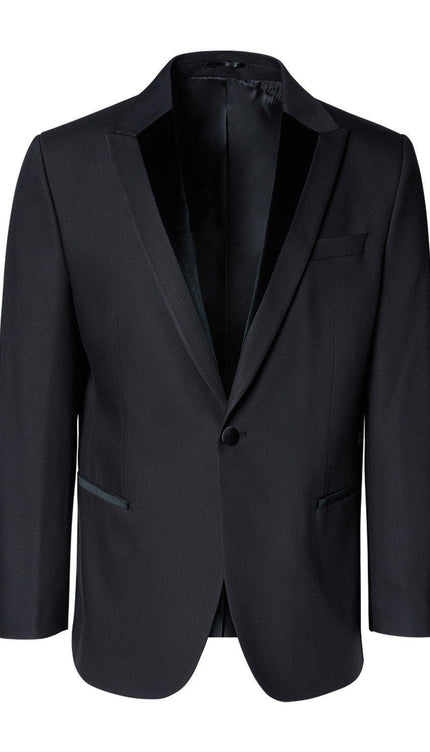 Velvet Detail Peak Lapel Tuxedo Jacket- Black - Ron Tomson