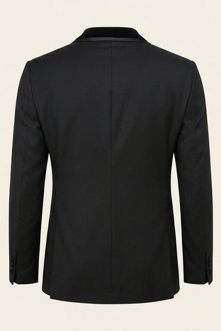Velvet Lapel Shawl Tuxedo Set - Black - Back