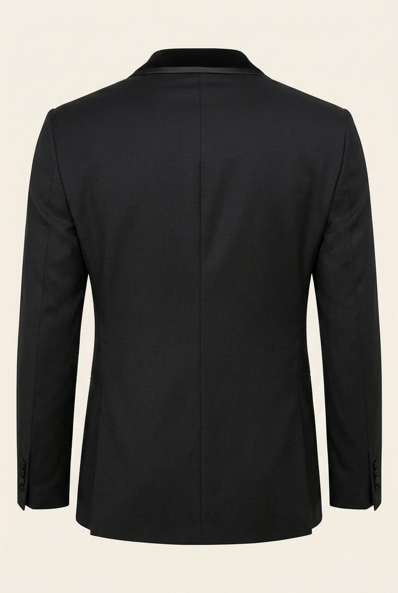 Velvet Lapel Shawl Tuxedo Set - Black - Back