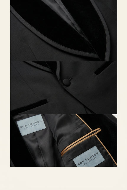 Velvet Lapel Shawl Tuxedo Set - Black - Detail