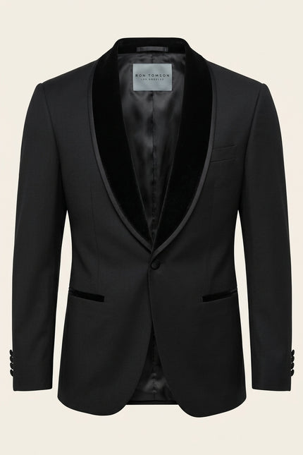 Velvet Lapel Shawl Tuxedo Set - Black - Front