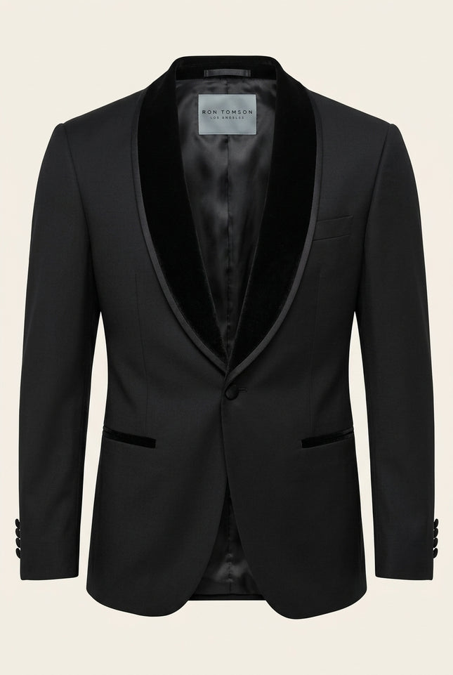 Velvet Lapel Shawl Tuxedo Set - Black - Front