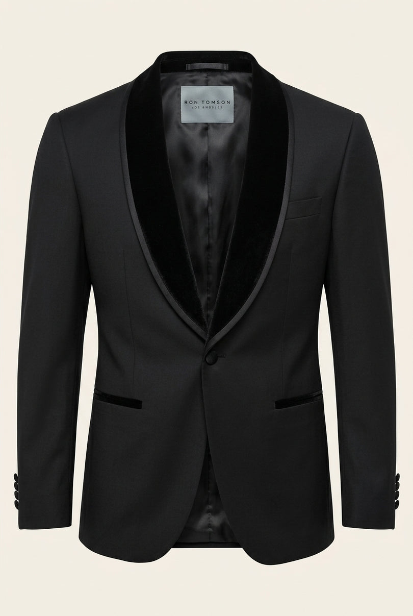 Velvet Lapel Shawl Tuxedo Set - Black - Front