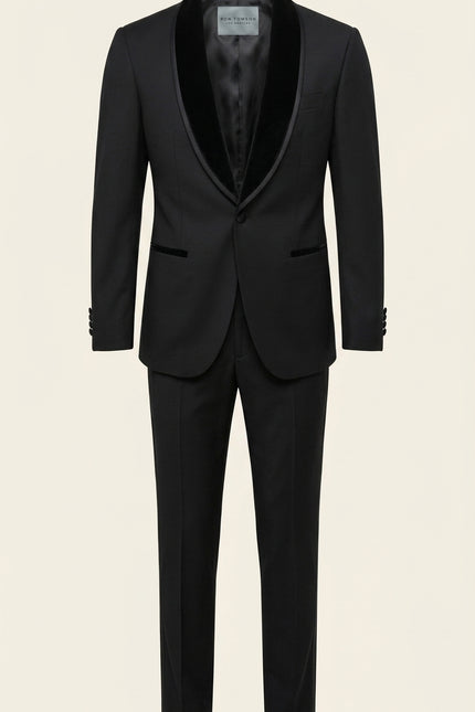 Velvet Lapel Shawl Tuxedo Set - Black - Full Suit