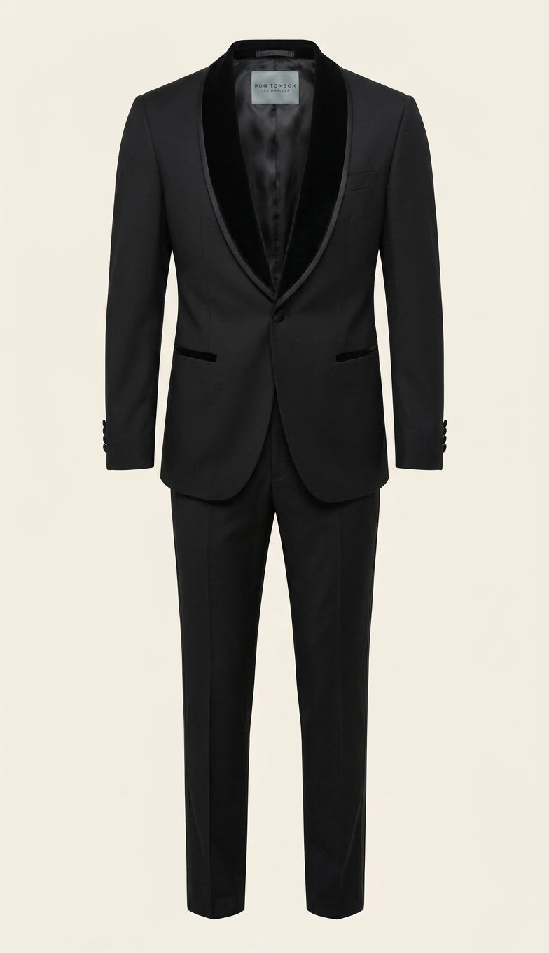 Velvet Lapel Shawl Tuxedo Set - Black - Full Suit
