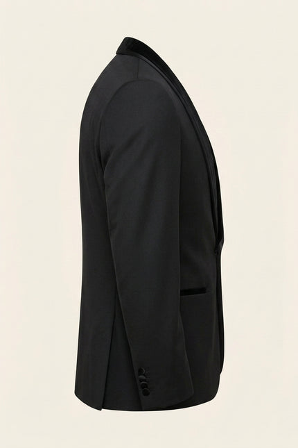 Velvet Lapel Shawl Tuxedo Set - Black - Side