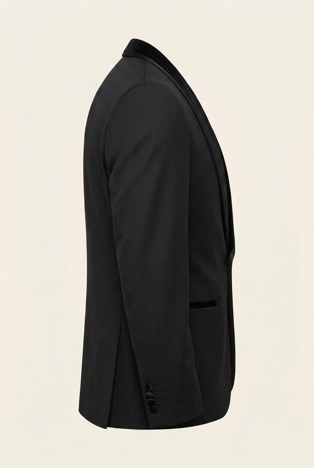 Velvet Lapel Shawl Tuxedo Set - Black - Side