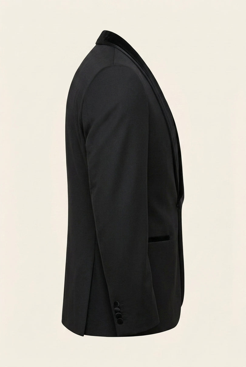 Velvet Lapel Shawl Tuxedo Set - Black - Side