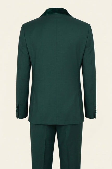 Velvet Shawl Lapel Tuxedo Set - Green - Back