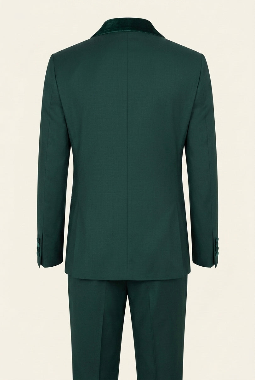 Velvet Shawl Lapel Tuxedo Set - Green - Back