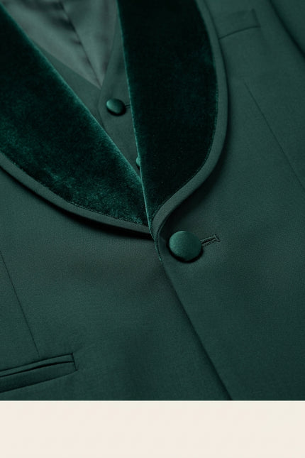 Velvet Shawl Lapel Tuxedo Set - Green - Detail