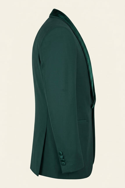 Velvet Shawl Lapel Tuxedo Set - Green - Side