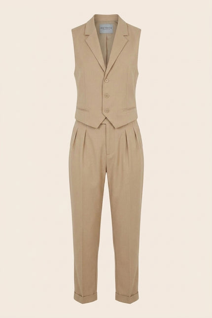 Fitted Vest and Pants Set - Beige - Front