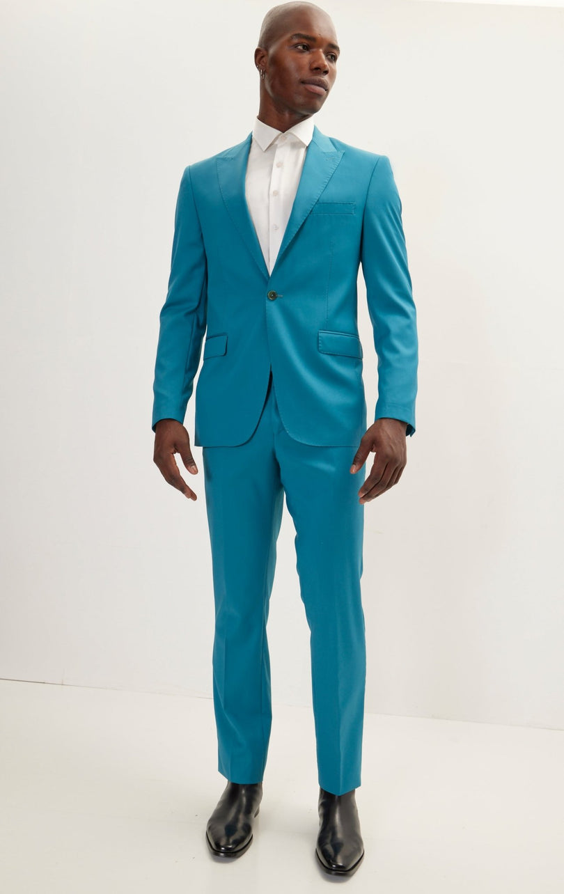 Vitale Super 110S Merino Wool Single Breasted Suit - Teal Green - Ron Tomson