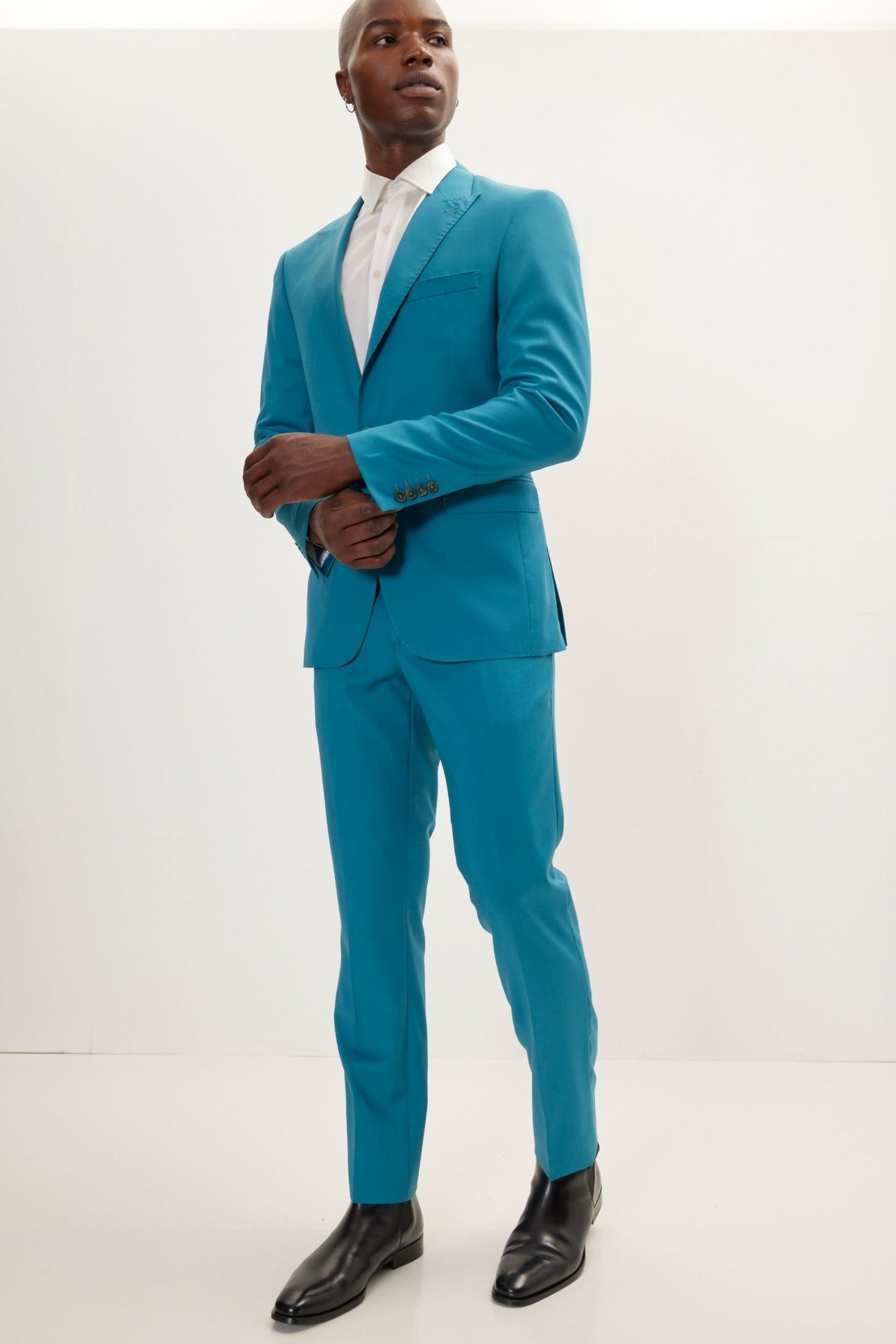 Vitale Super 110S Merino Wool Single Breasted Suit - Teal Green - Ron Tomson