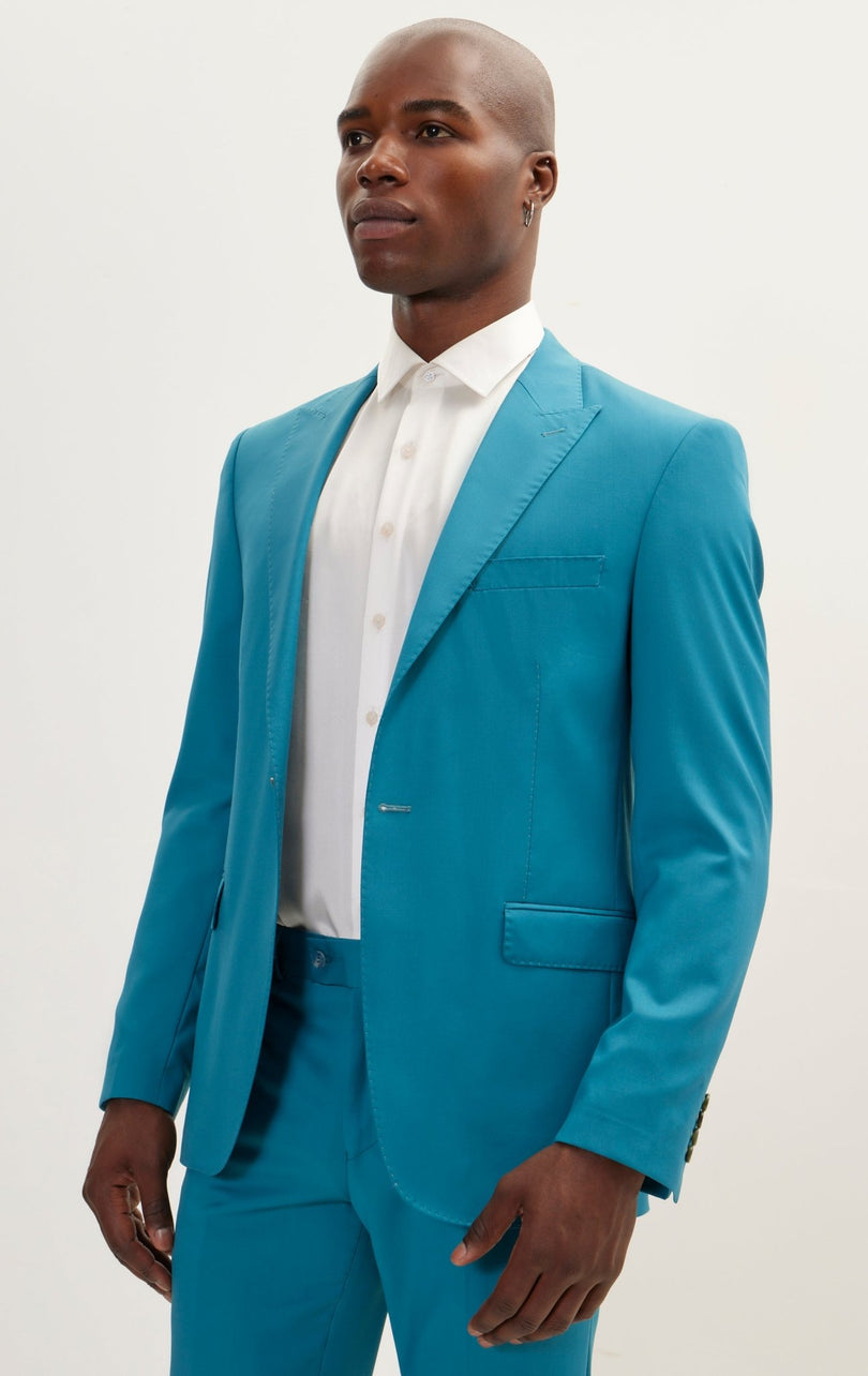 Vitale Super 110S Merino Wool Single Breasted Suit - Teal Green - Ron Tomson