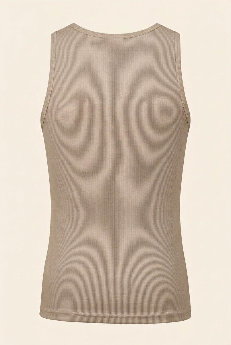 Ribbed Elastic Cotton Tank Top - Vizon - Back