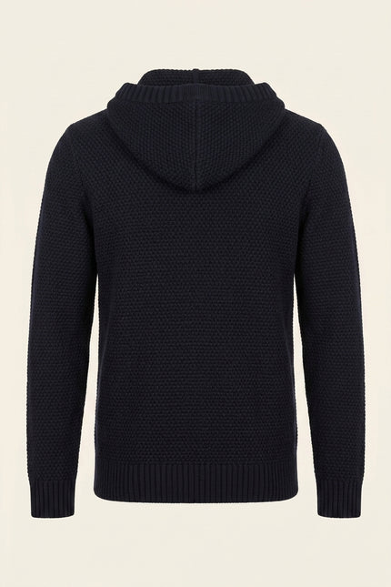 Waffle Hooded Cardigan - Navy - Back