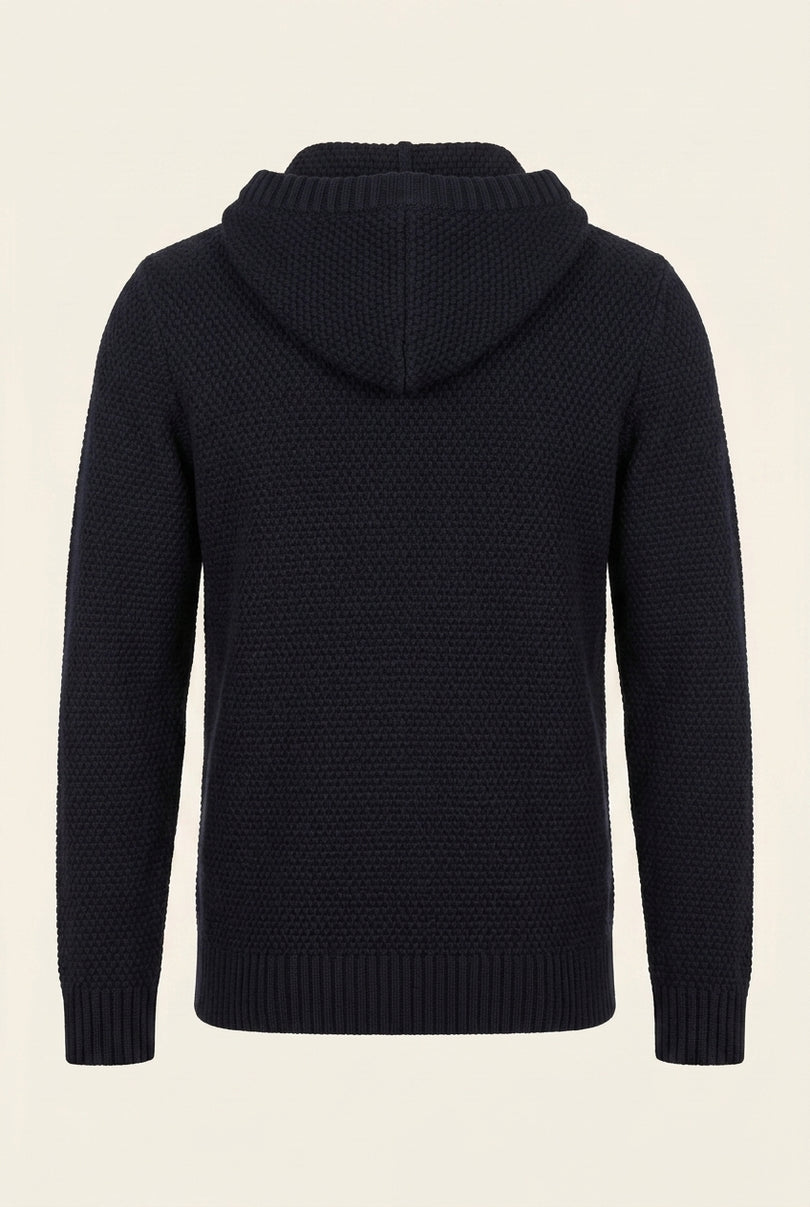 Waffle Hooded Cardigan - Navy - Back