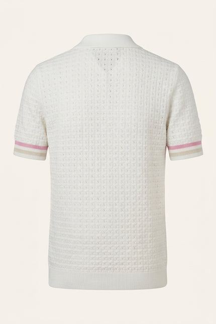 Waffle Knit Polo Shirt - White - Back